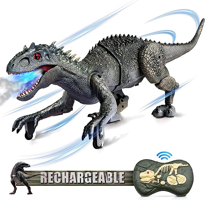 Large Dinosaur Toy for Kids, 18.6in Big Robot Dinosaur Simulation Action Figure with Mist Spray, Chomping Mouth, LED Light and Roaring Sounds