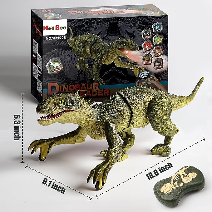 Remote Dinosaur Toy -18.6in Action Figure Indominus Rex Toys w/Simulated Flame Spray, Chomping Mouth, Light and Roaring Sounds, Electric Robot Walking Dinosaur