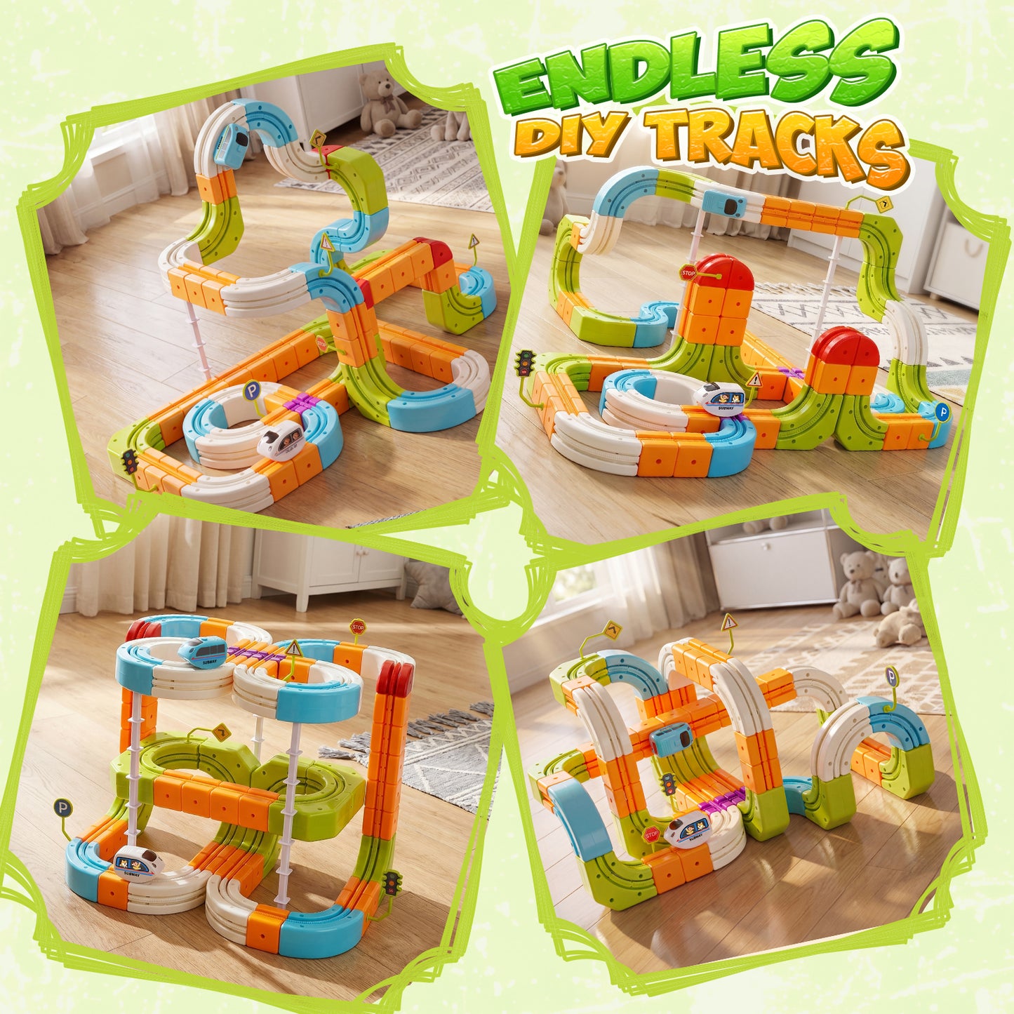 Hot Bee Electric Train Set for Kids, 134pcs Gravity-Defying Race Track 丨 3D STEM Toy Train Track for Kids, Building Train Toys for Toddlers, Birthday Gifts for 3 4 5 6 7 8+ Year Old Boys Girls