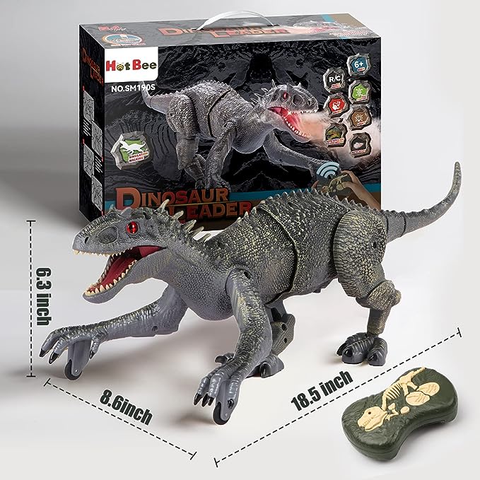 Large Dinosaur Toy for Kids, 18.6in Big Robot Dinosaur Simulation Action Figure with Mist Spray, Chomping Mouth, LED Light and Roaring Sounds