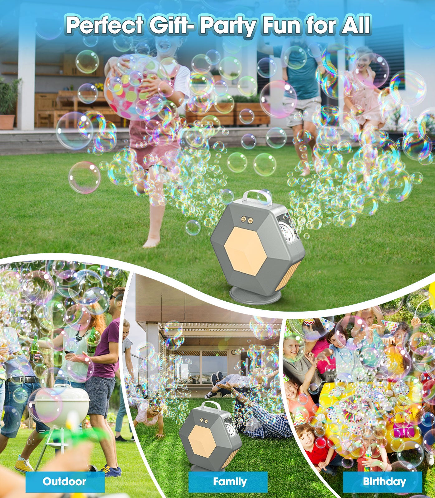 Bubble Machine Blower, Automatic 360° Bubble Blower 16000+/min Bubble Maker Toy for Kids Outdoor/Indoor Party Gift