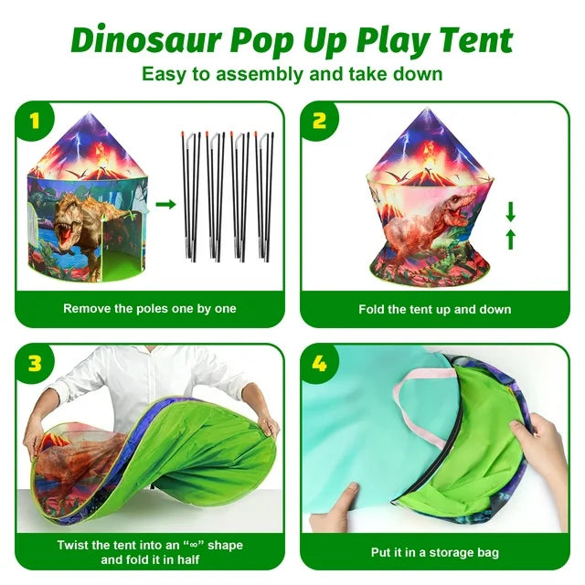 Dinosaur Play Tent for Kids Boys Ages 3 4 5 6+ , Dinosaur Roars and Dinosaur Figurines Boys Toys Ages 3 4 5 6 +, Birthday Christmas Dinosaur Gift for Boys.