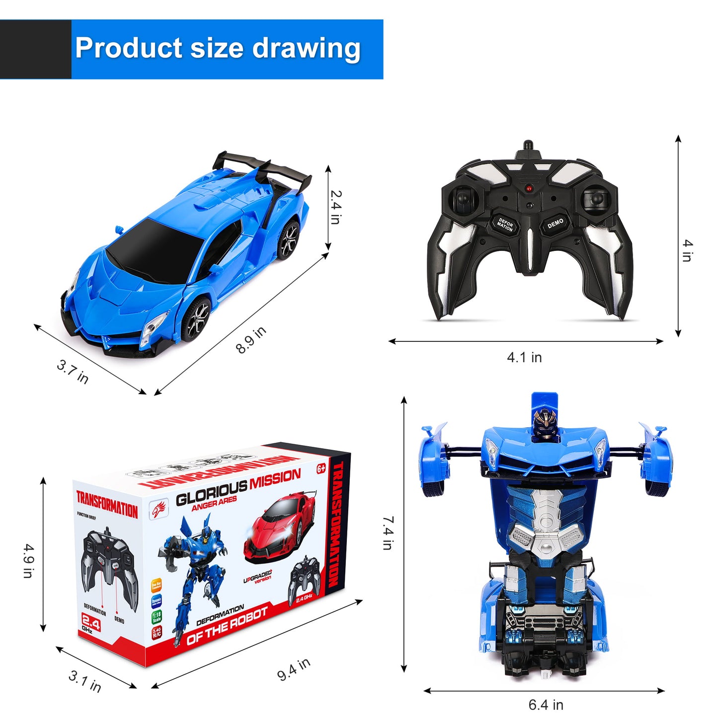 Remote Control Car,Transform Robot Toys 1:18 RC Cars for Kids, 2.4Ghz 360°Rotating Stunt Race Car Toys for Kids Boys 5-8.