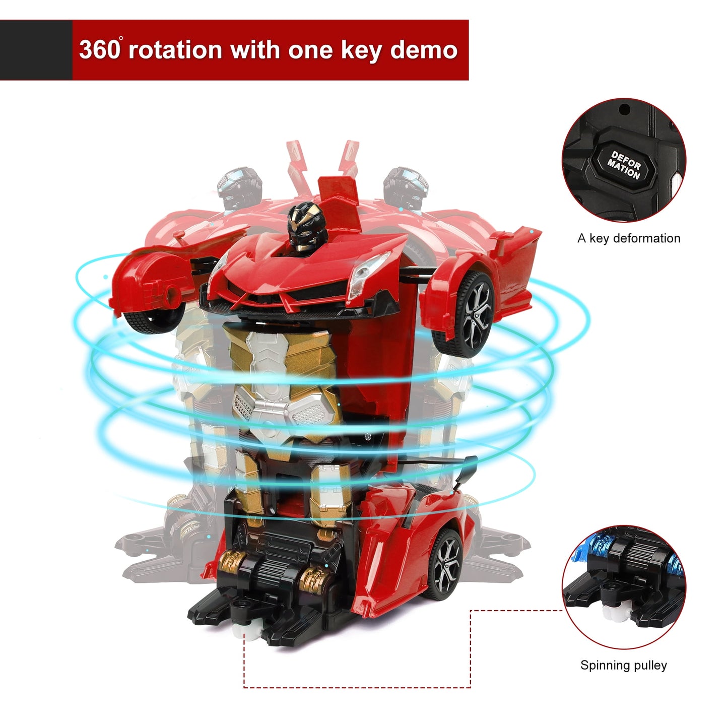 Remote Control Car,Transform Robot Toys 1:18 RC Cars for Kids,Red, 2.4Ghz 360°Rotating Stunt Race Car Toys for Kids Boys 5-8.