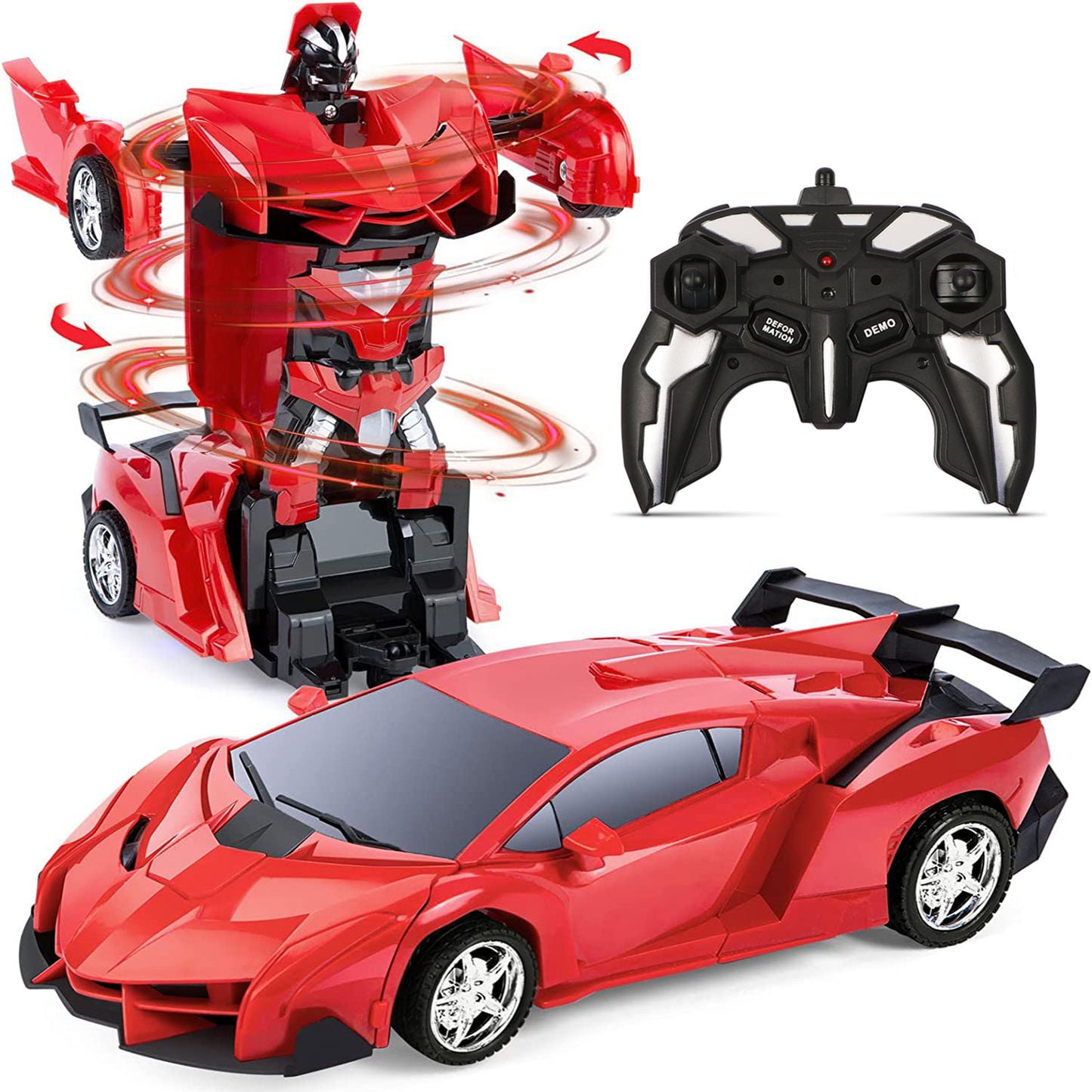 Remote Control Car,Transform Robot Toys 1:18 RC Cars for Kids,Red, 2.4Ghz 360°Rotating Stunt Race Car Toys for Kids Boys 5-8.
