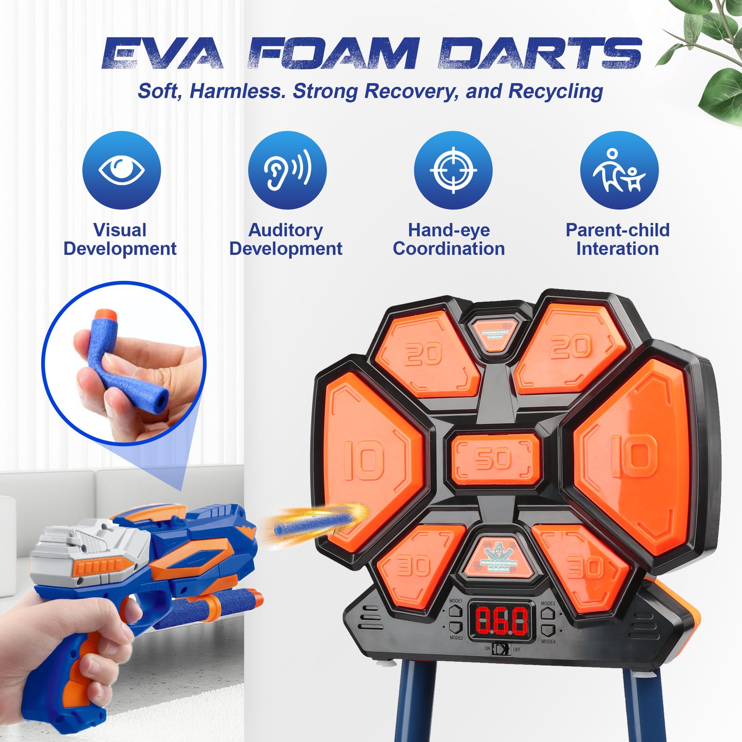 Square Shooting Target, Interactive Digital Game for Nerf Gun Enthusiasts, Electronic Scoring Target for Kids Aged 5-13