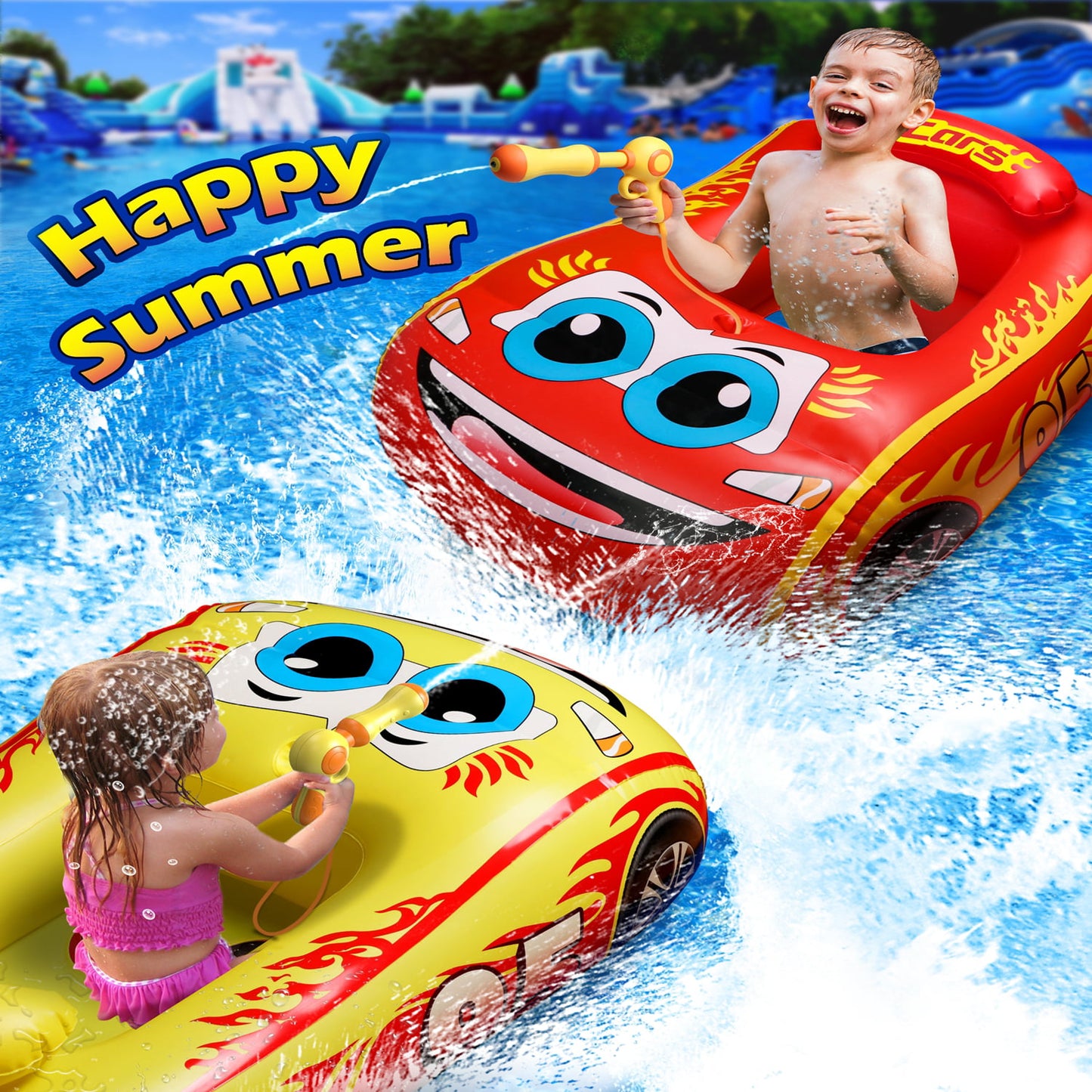 Baby Inflatable Pool Float,Car Shaped Baby Swimming Float with Steering Wheel for Toddler Aged 1-3 Years