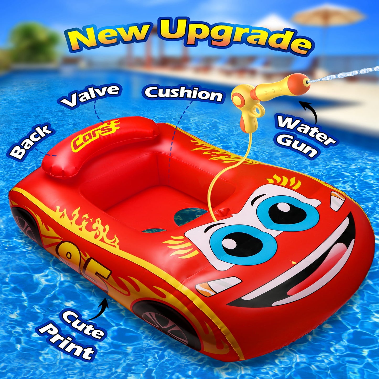 Baby Inflatable Pool Float,Car Shaped Baby Swimming Float with Steering Wheel for Toddler Aged 1-3 Years