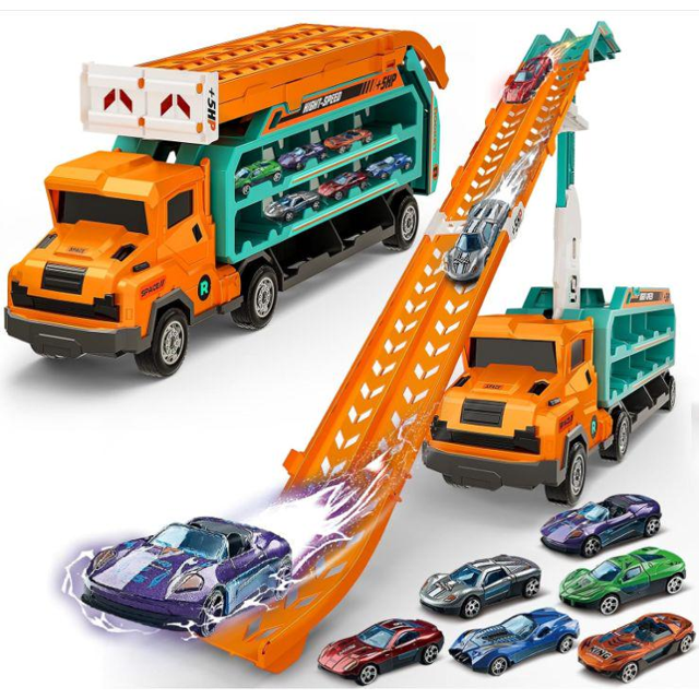 78-Inch Cars Trucks Toys for Toddler 1-3 2-4 3-5 4-7 Years Old Boys Kids, Transport Truck Toys with 24 Pcs Die-Cast Cars, Birthday Christmas Toys Gifts for 3 4 5 6 Year Old Boys