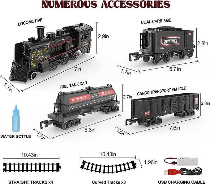 Model Alloy Electric Train Set for Kids With Oil Tank Train,Cargo Cars & Tracks,Train Toys w/Smoke,Sounds & Lights