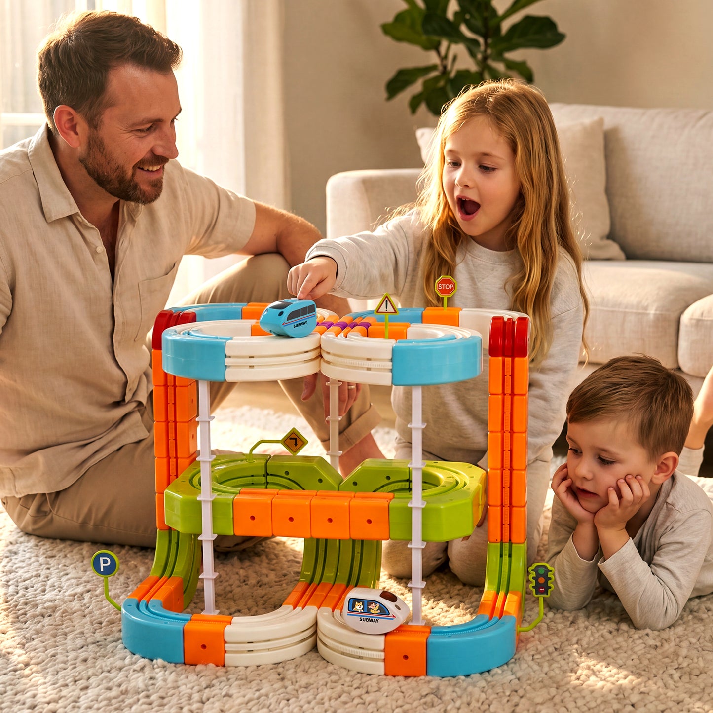 Hot Bee Electric Train Set for Kids, 134pcs Gravity-Defying Race Track 丨 3D STEM Toy Train Track for Kids, Building Train Toys for Toddlers, Birthday Gifts for 3 4 5 6 7 8+ Year Old Boys Girls
