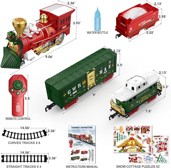 Christmas Remote Control Train for kids,Toys w/Realistic Smoke Locomotive, Lights & Sounds, Christmas Toys Gifts for 3 4 5 6 7 8+ Year Old Boys