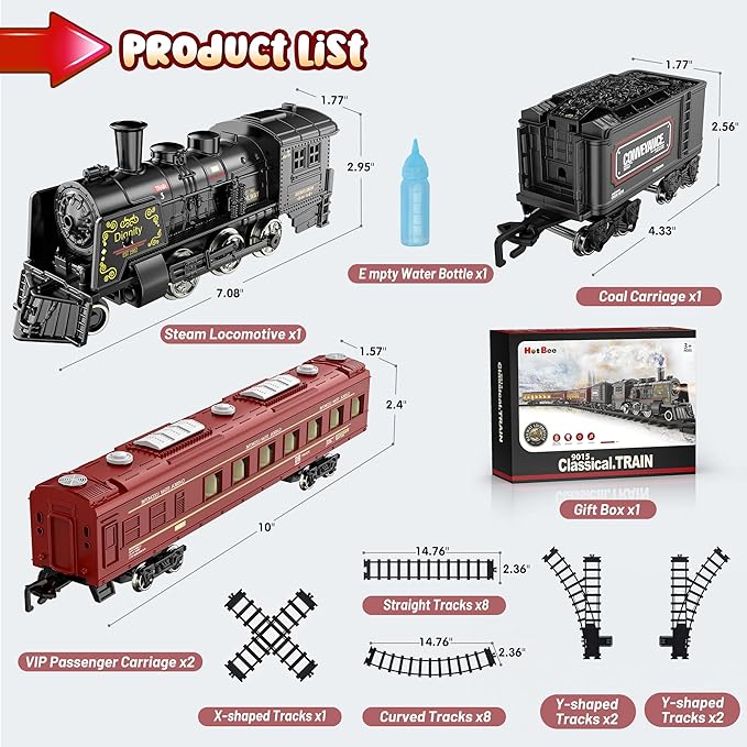 Train Set w/Luxury Tracks, Metal Train Toys - Glowing Passenger Cars & Steam Locomotive, Model Electric Trains w/Smoke, Sounds & Lights, Christmas Train Gifts for 3 4 5 6 7+ Years Old Kids