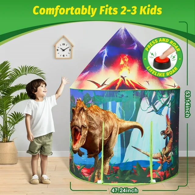 Dinosaur Play Tent for Kids Boys Ages 3 4 5 6+ , Dinosaur Roars and Dinosaur Figurines Boys Toys Ages 3 4 5 6 +, Birthday Christmas Dinosaur Gift for Boys.