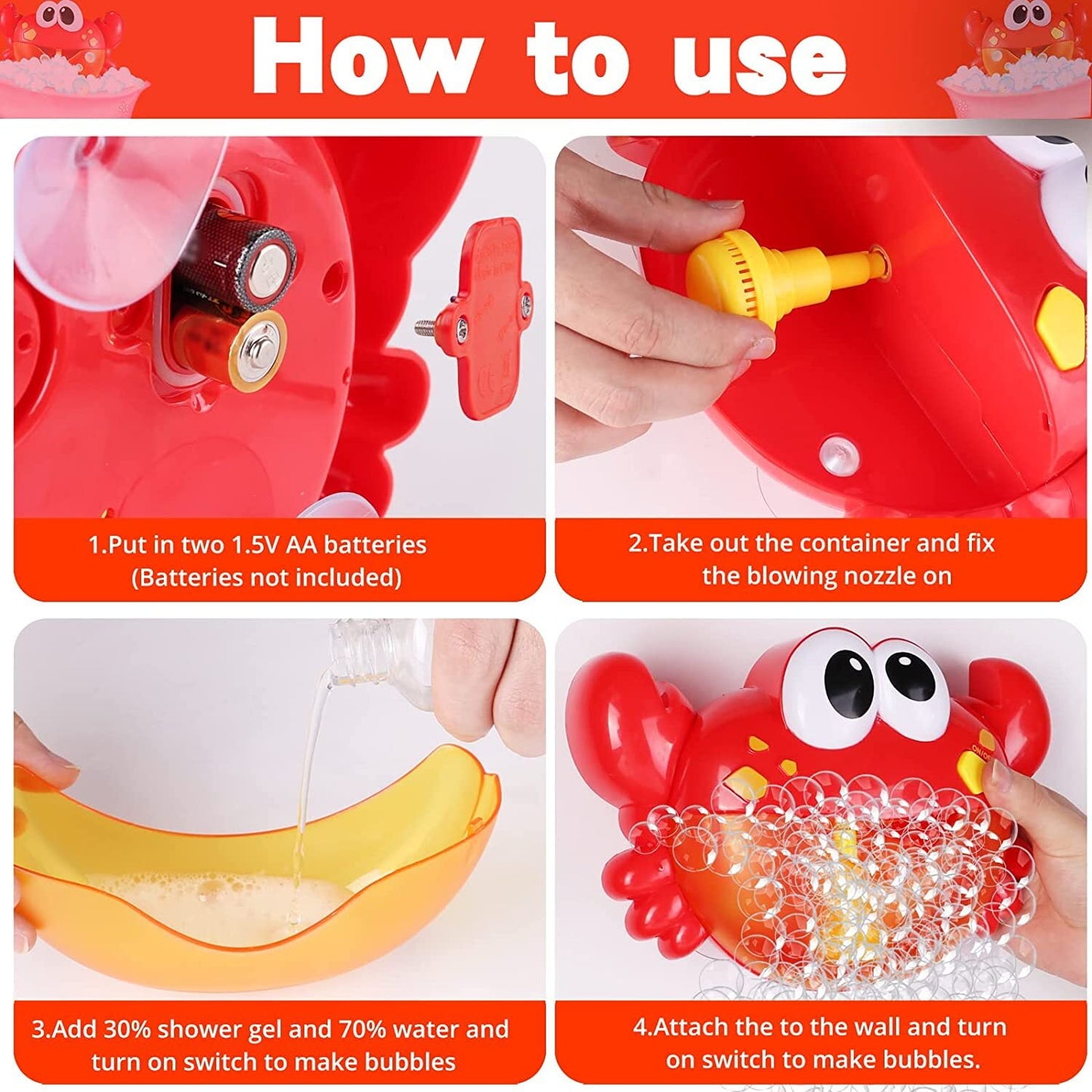 Baby Bath Toys for Bathtub, Crab Blow Bubbles Maker with 24 Music Songs Gift for Toddler Bubble Machine