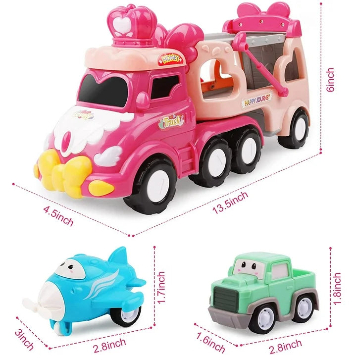 5 in 1 Carrier Car Toy Sets for Kids, Pink Princess Car Toys for Girls Toddlers Kids 2 3+, Child Play Birthday Gifts Christmas Gift Toys for Girls Party Favors