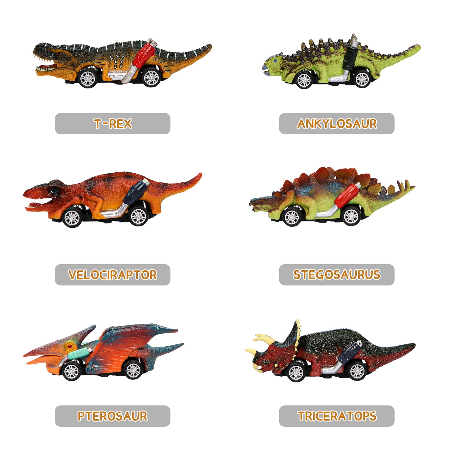 Dinosaur Toy Pull Back Cars, 6 Pack Dino Toys for 3 Year Old Boys and Toddlers