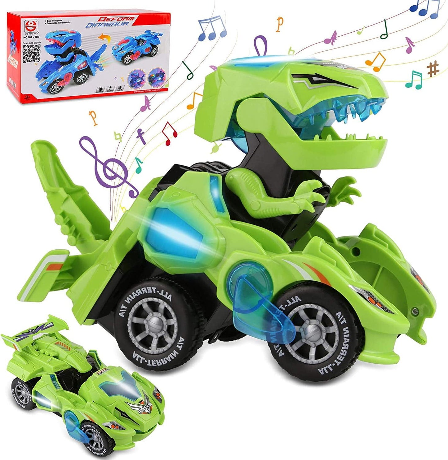 Transforming Dinosaur Car Toys,2 in 1 Automatic Dinosaur Transform Car Toy,Dinosaur Transformer Toy for Kids 3 Year Old and Up