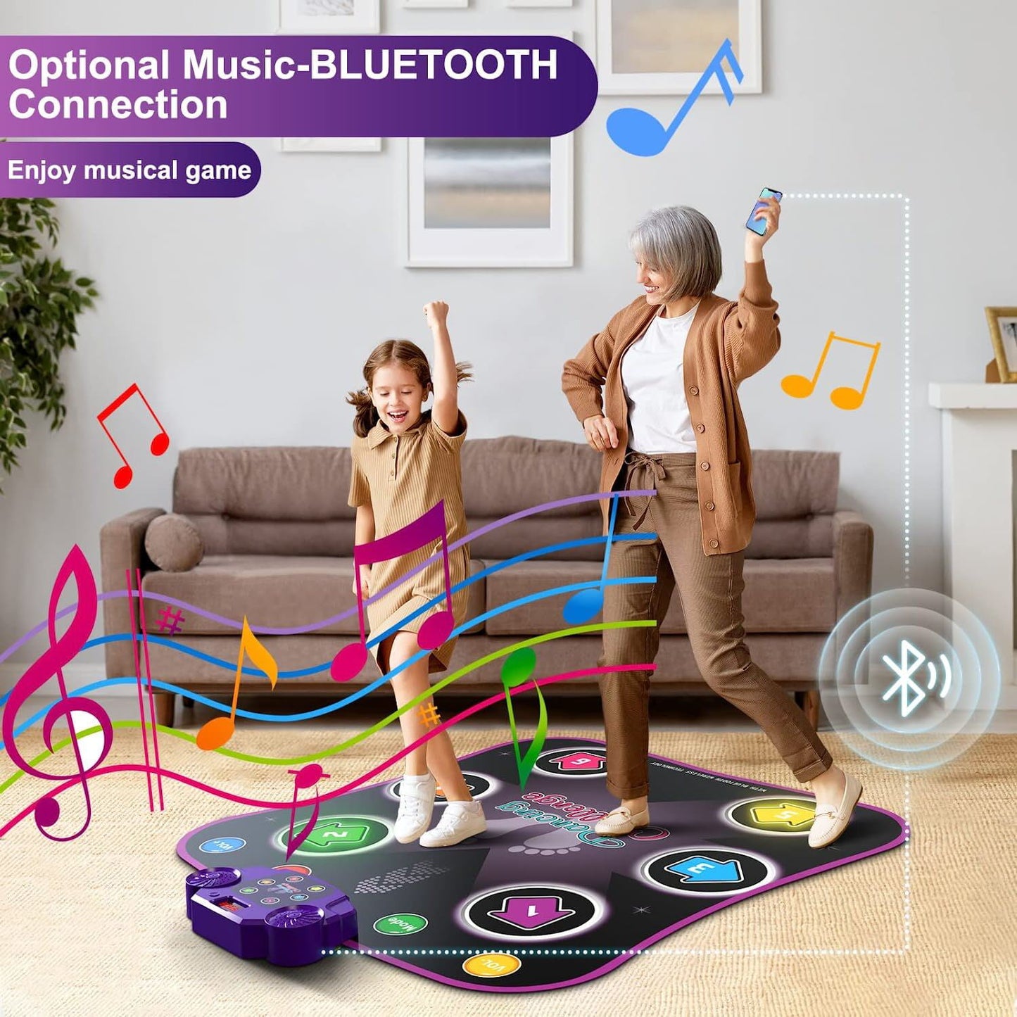 Dance Mat,Light Up Dance Pad with Wireless Bluetooth Music Dance Game Mat Gift for Girls & Boys Ages 3-6 Years Old