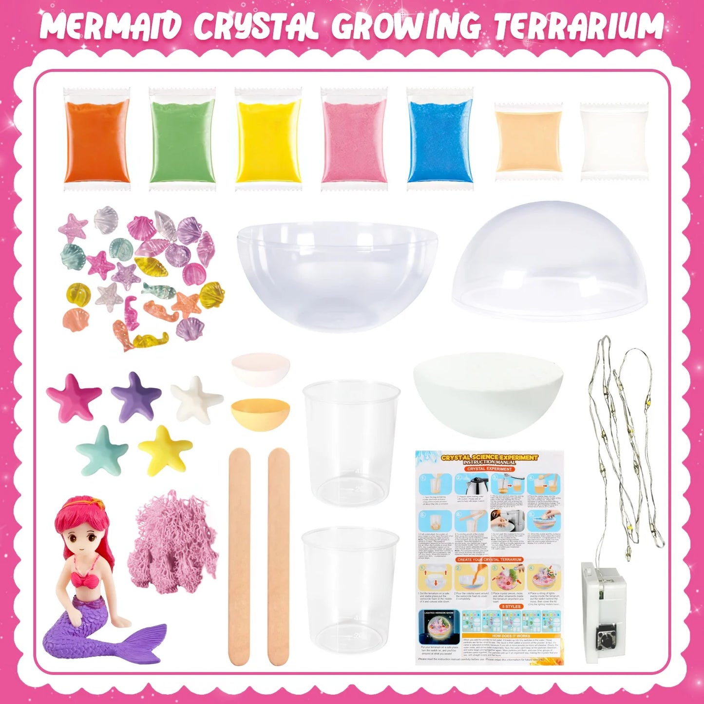 Mermaid Crystals Garden Terrarium Kit for Kids, Light-up DIY Art Crafts, Christmas Gifts for Girls Toys 4 5 6 7 8+