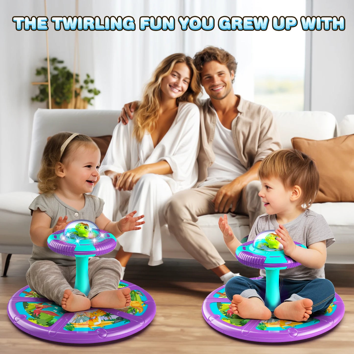 Dinosaur Sit and Spin Toys for Toddlers 2-4, 360° Spinning Seat Toy with Flash Light and Music, Christmad Birthday Gift Toys for Toddlers 1-3