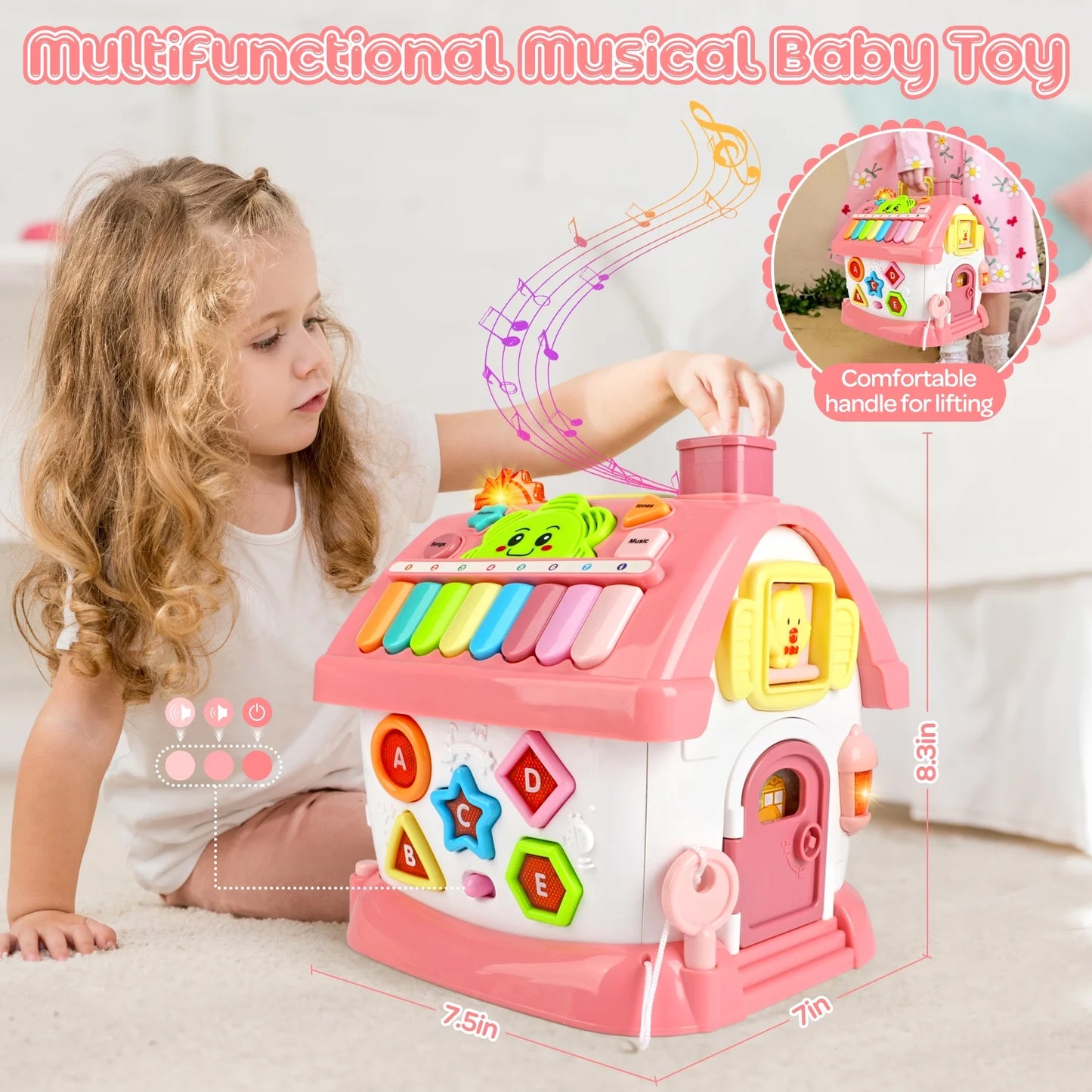 Montessori Baby Learning Toy for 1+ Year Old – Multi-Activity Educational Cube with Shape Sorter, Gear Play, Music & Light – Sensory Development Toy for Toddlers Age 6-18 Months