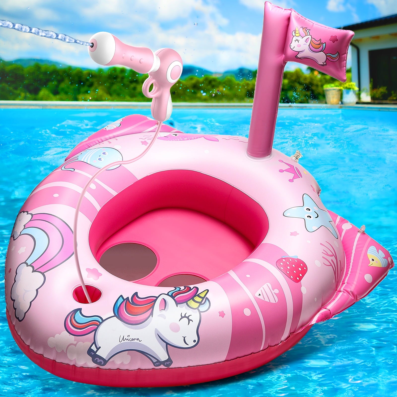 Pool Floats for Kids and Toddlers, Inflatable Pool Toys with Water Gun ...