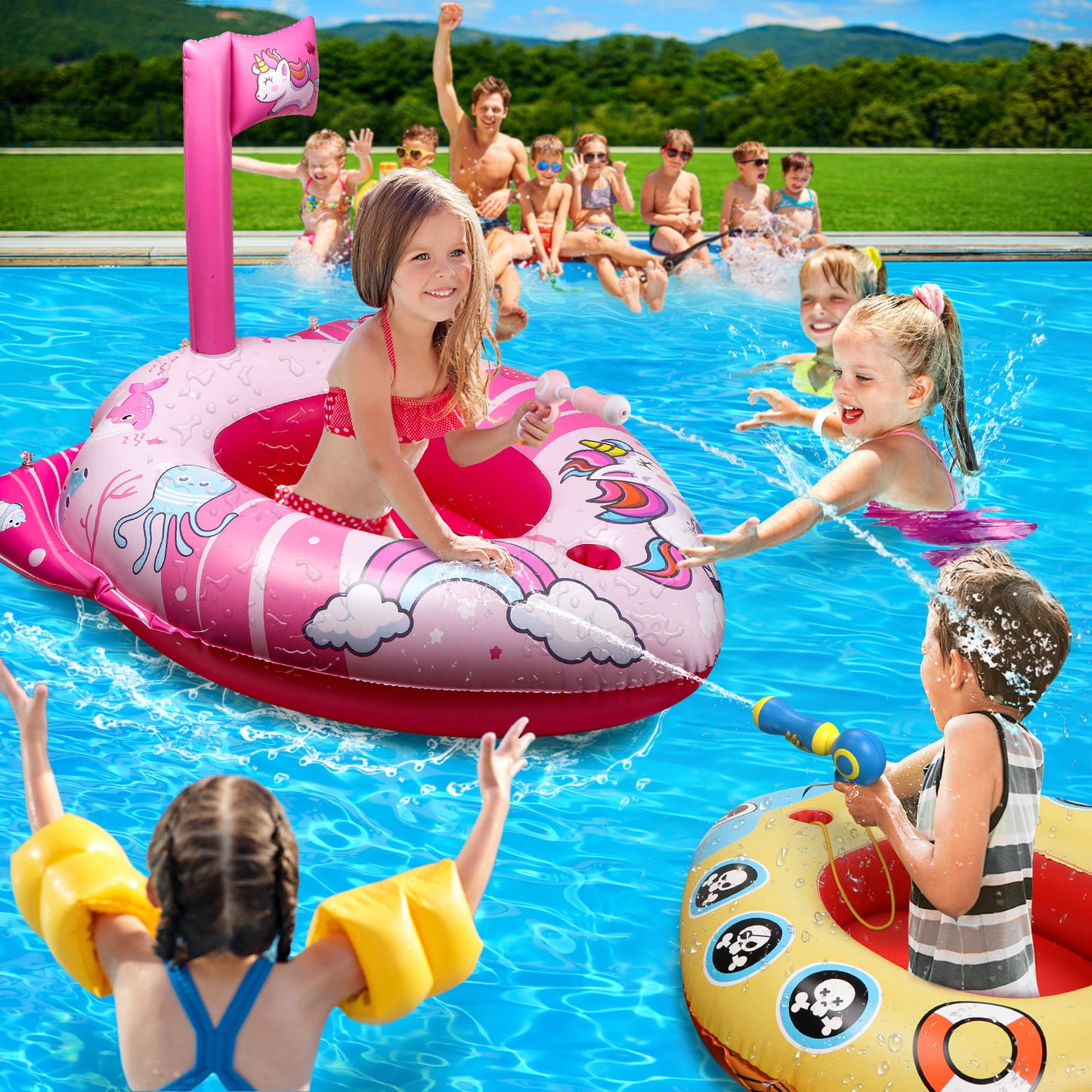 Pool Floats for Kids and Toddlers, Inflatable Pool Toys with Water Gun, Swimming Pool Toys for Toddlers 1-3, Boys and Girls for Aged 3-8 Years