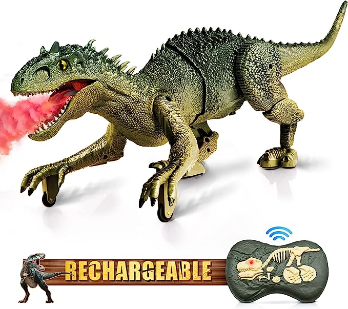 Remote Dinosaur Toy -18.6in Action Figure Indominus Rex Toys w/Simulated Flame Spray, Chomping Mouth, Light and Roaring Sounds, Electric Robot Walking Dinosaur
