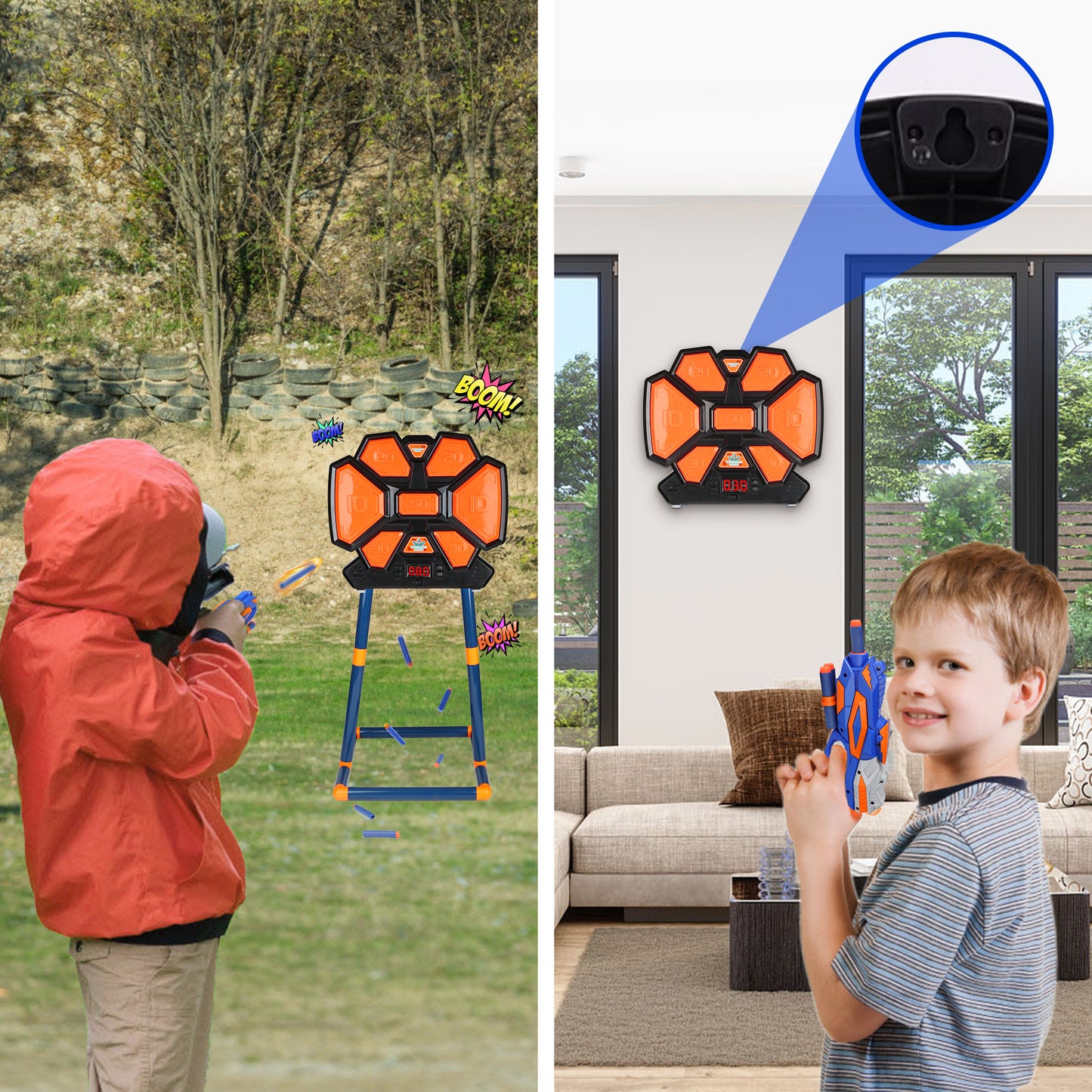 Square Shooting Target, Interactive Digital Game for Nerf Gun Enthusiasts, Electronic Scoring Target for Kids Aged 5-13