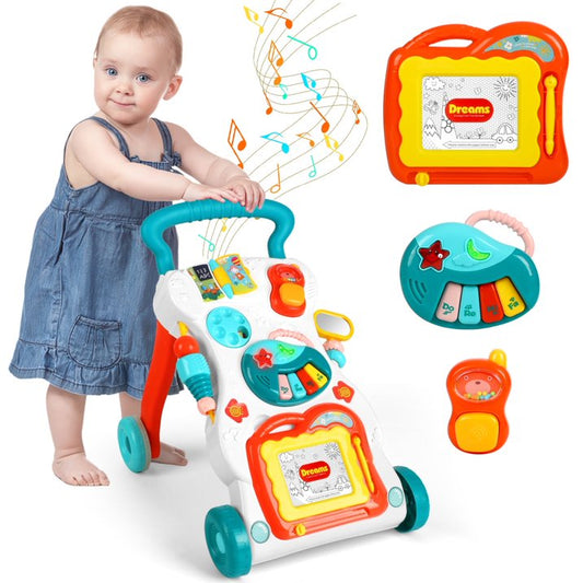Baby Walker and Learning Doodle Board Table Center, Perfect Learning Toys for Early Development & Playtime, Birth Gift for Infants 6-12 Months Girls Boys
