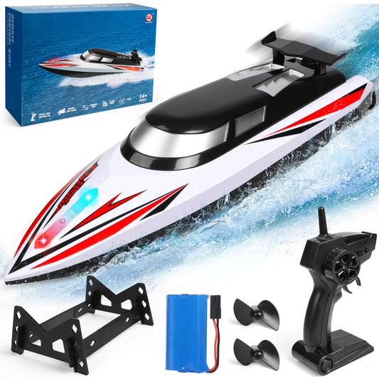 High Speed RC Boats for Adults Kids, 2.4 GHz 20Km/h Fast Racing Boats with Rechargeable Battery, Remote Control Electric Boats Pools and Lakes Toys for Boys Childs Age 3-7 8-12 (White)