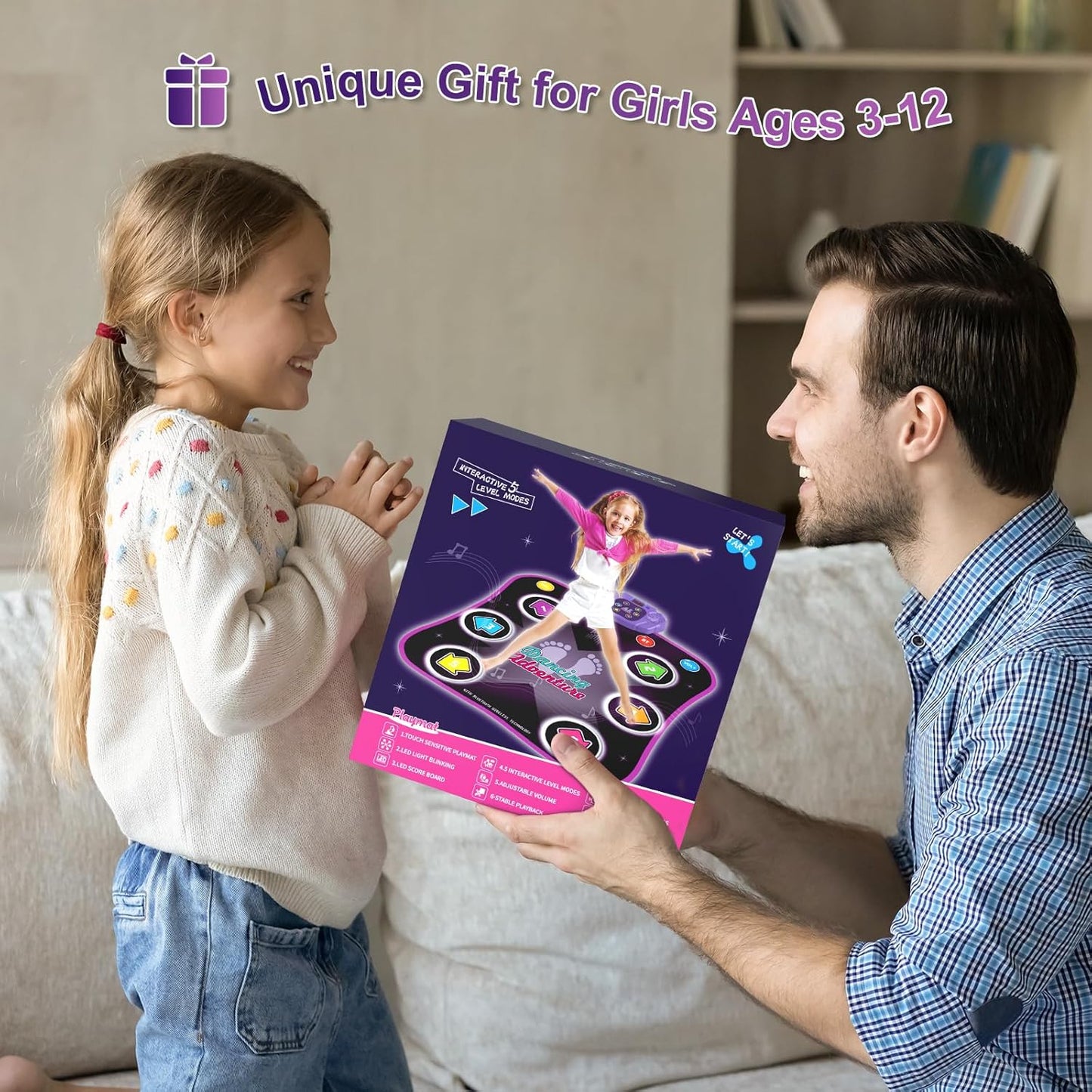 Hot Bee Luminous Dance Mat for Children from 3-10 Years, Girls, Toys from 3-12 Years, Girls, Gifts 3-12 Years, Music Mat with 6 Luminous Arrows, Bluetooth, 5 Modes