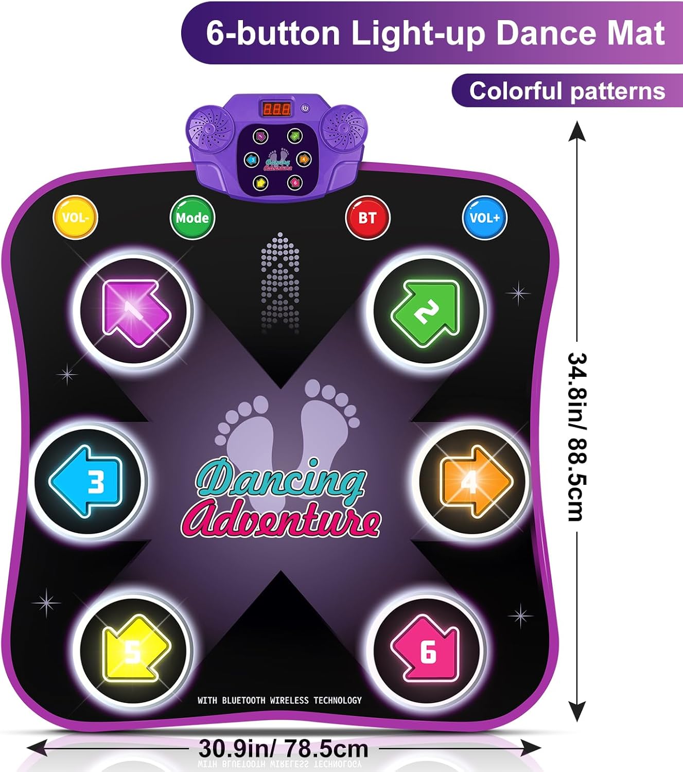 Hot Bee Luminous Dance Mat for Children from 3-10 Years, Girls, Toys from 3-12 Years, Girls, Gifts 3-12 Years, Music Mat with 6 Luminous Arrows, Bluetooth, 5 Modes