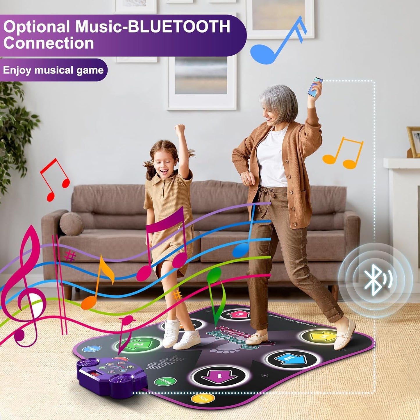 Hot Bee Luminous Dance Mat for Children from 3-10 Years, Girls, Toys from 3-12 Years, Girls, Gifts 3-12 Years, Music Mat with 6 Luminous Arrows, Bluetooth, 5 Modes