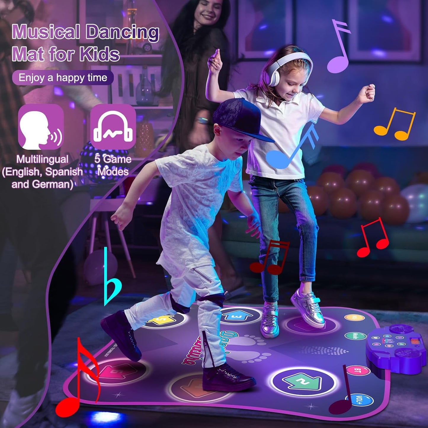 Hot Bee Luminous Dance Mat for Children from 3-10 Years, Girls, Toys from 3-12 Years, Girls, Gifts 3-12 Years, Music Mat with 6 Luminous Arrows, Bluetooth, 5 Modes