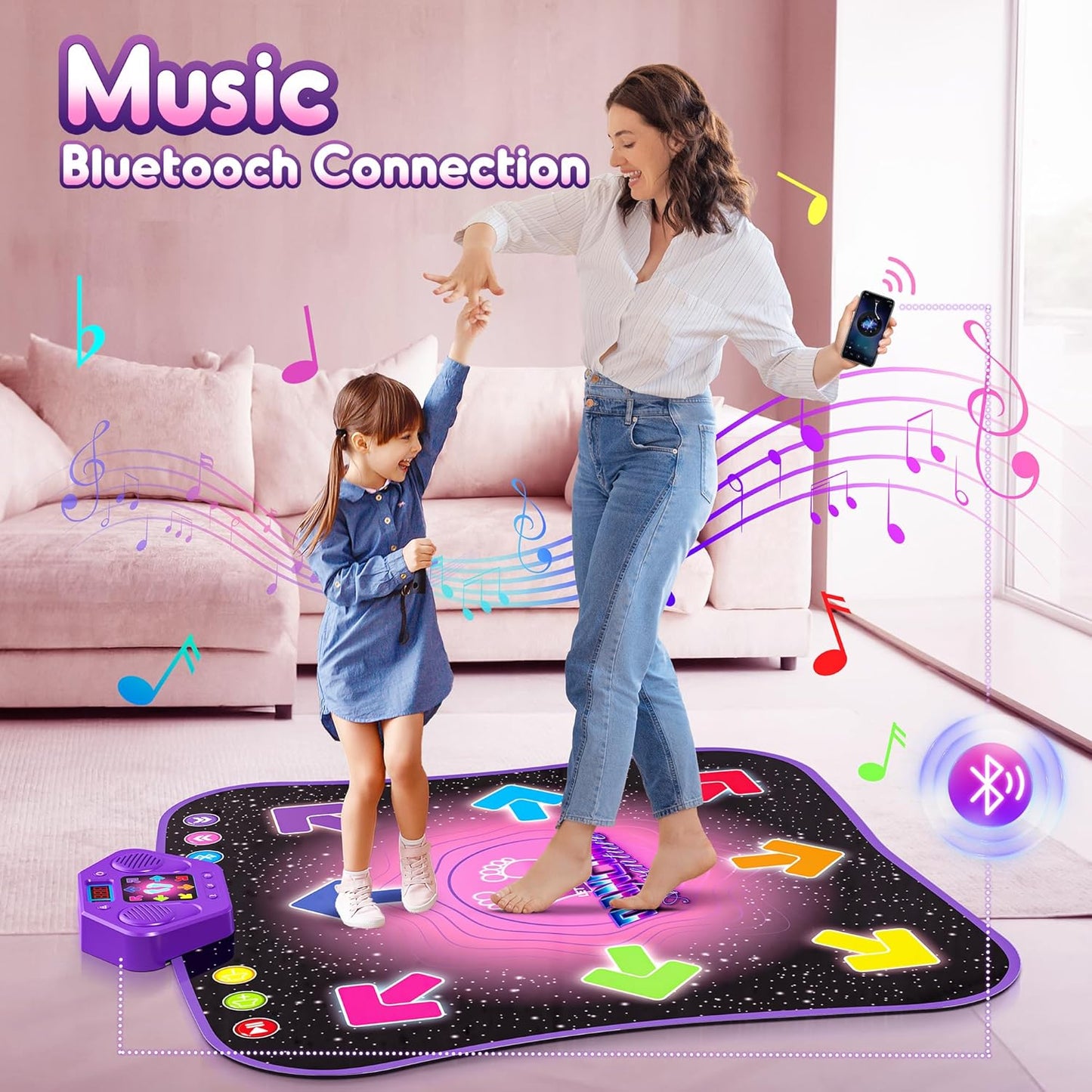 Hot Bee Dance Mat for Children from 4 5 6 7 8 9 Years, Girls Gifts 4-9 Years, Music Mat Children's Toy from 4-9 Years Girls, 8 Luminous Arrows, Bluetooth Music, 5 Modes