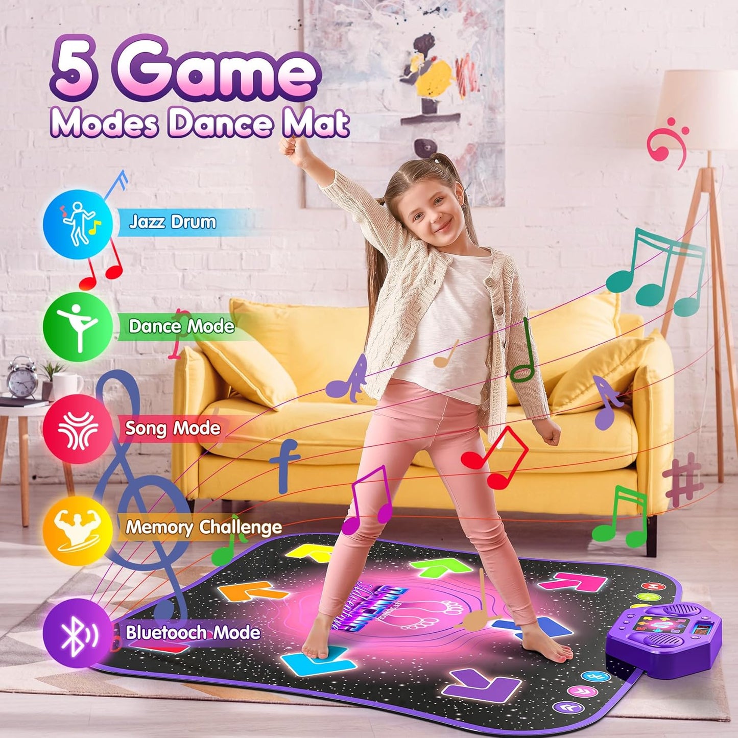 Hot Bee Dance Mat for Children from 4 5 6 7 8 9 Years, Girls Gifts 4-9 Years, Music Mat Children's Toy from 4-9 Years Girls, 8 Luminous Arrows, Bluetooth Music, 5 Modes