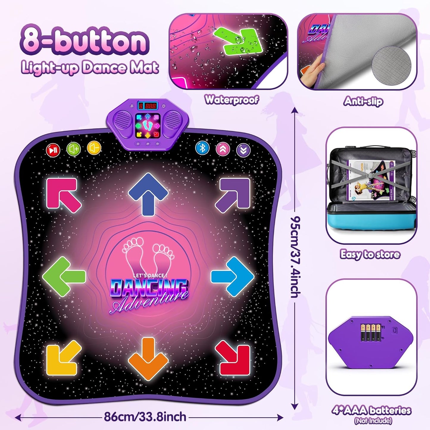 Hot Bee Dance Mat for Children from 4 5 6 7 8 9 Years, Girls Gifts 4-9 Years, Music Mat Children's Toy from 4-9 Years Girls, 8 Luminous Arrows, Bluetooth Music, 5 Modes