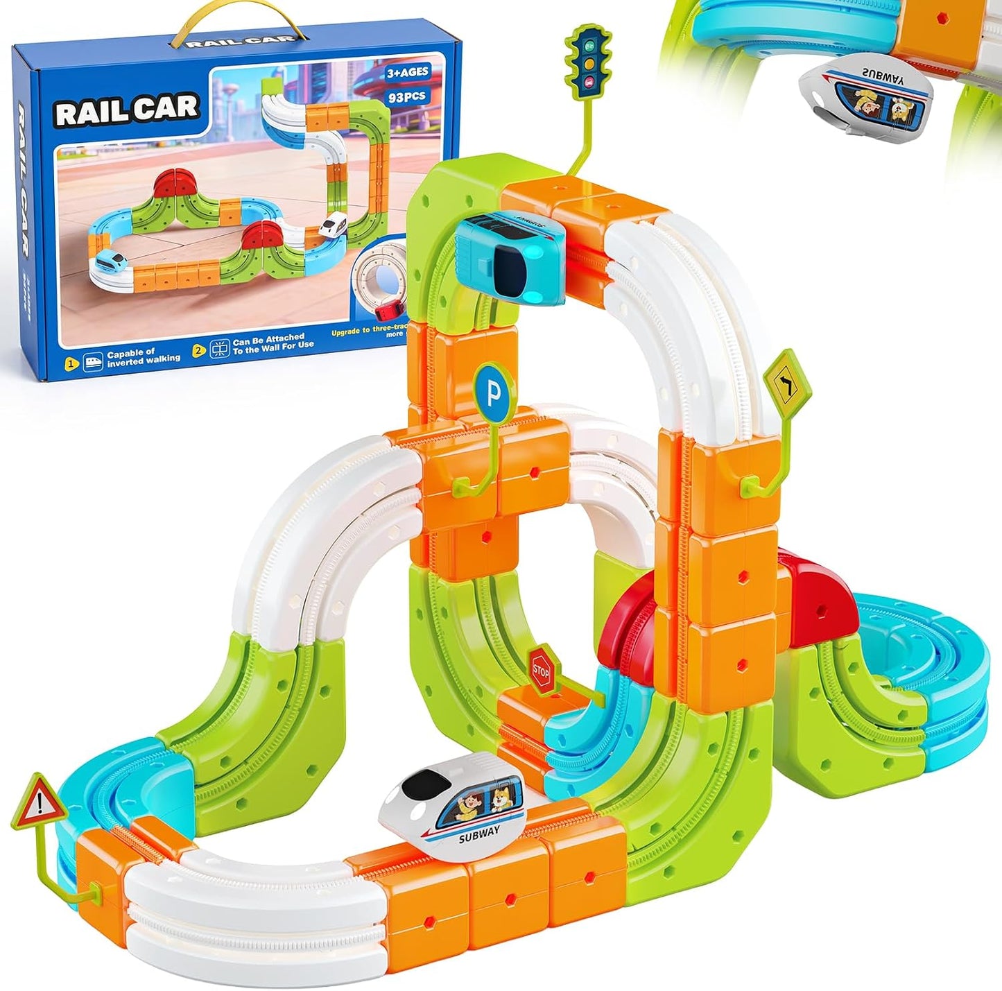 Hot Bee Electric Train Set for Kids, 93pcs Gravity-Defying Race Track | 3D STEM Toy Train Track for Kids, Building Train Toys for Toddlers, Birthday Gifts for 3 4 5 6 7 8+ Year Old Boys Girls