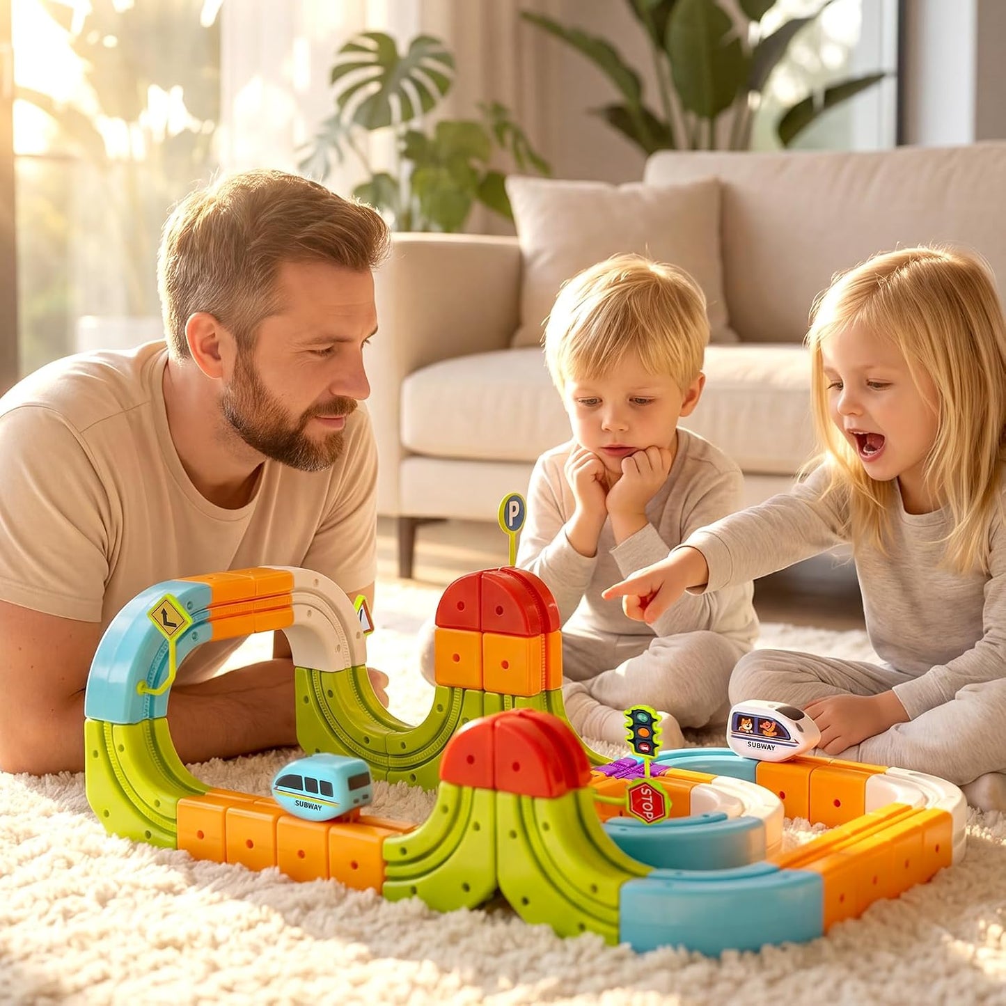 Hot Bee Electric Train Set for Kids, 93pcs Gravity-Defying Race Track | 3D STEM Toy Train Track for Kids, Building Train Toys for Toddlers, Birthday Gifts for 3 4 5 6 7 8+ Year Old Boys Girls