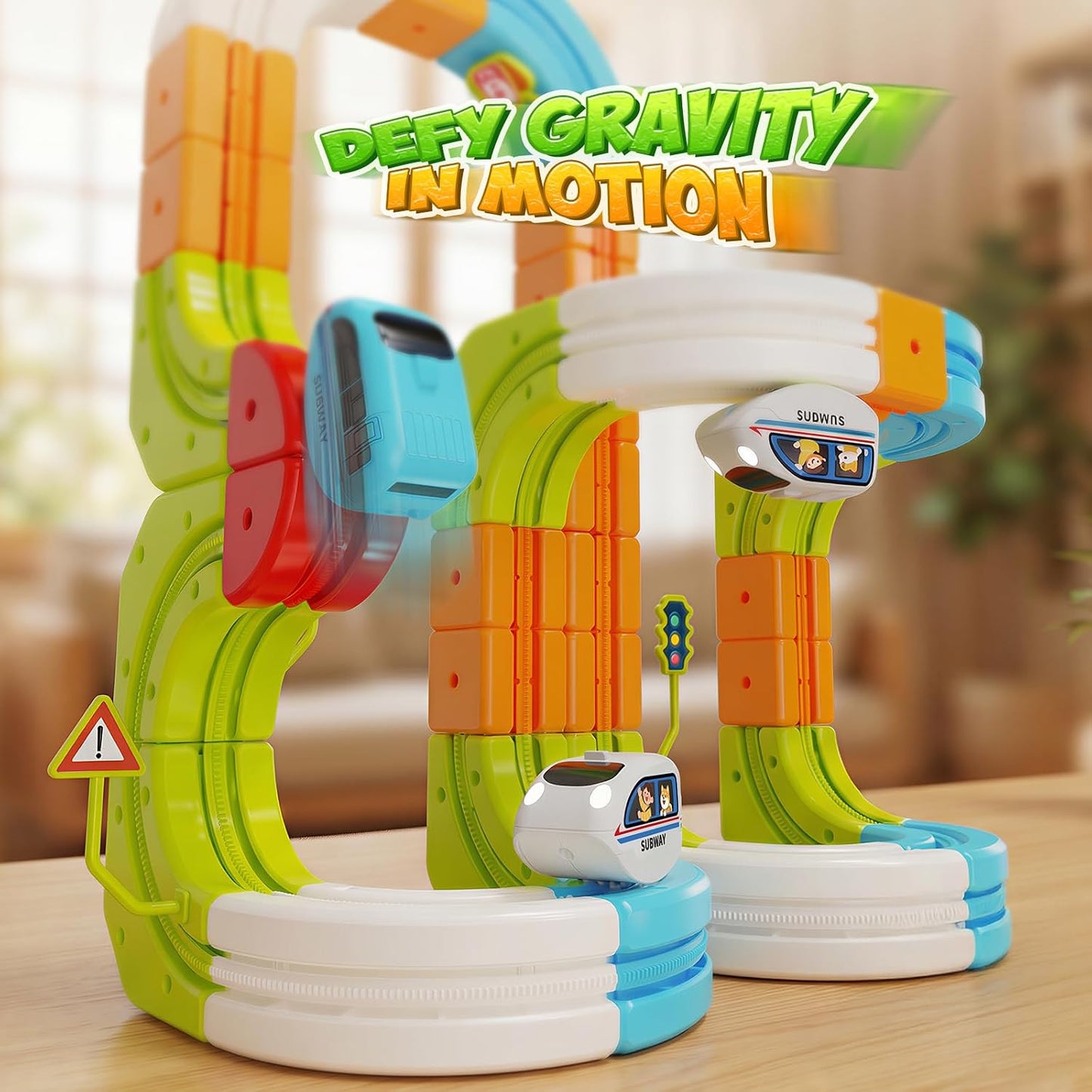 Hot Bee Electric Train Set for Kids, 93pcs Gravity-Defying Race Track | 3D STEM Toy Train Track for Kids, Building Train Toys for Toddlers, Birthday Gifts for 3 4 5 6 7 8+ Year Old Boys Girls