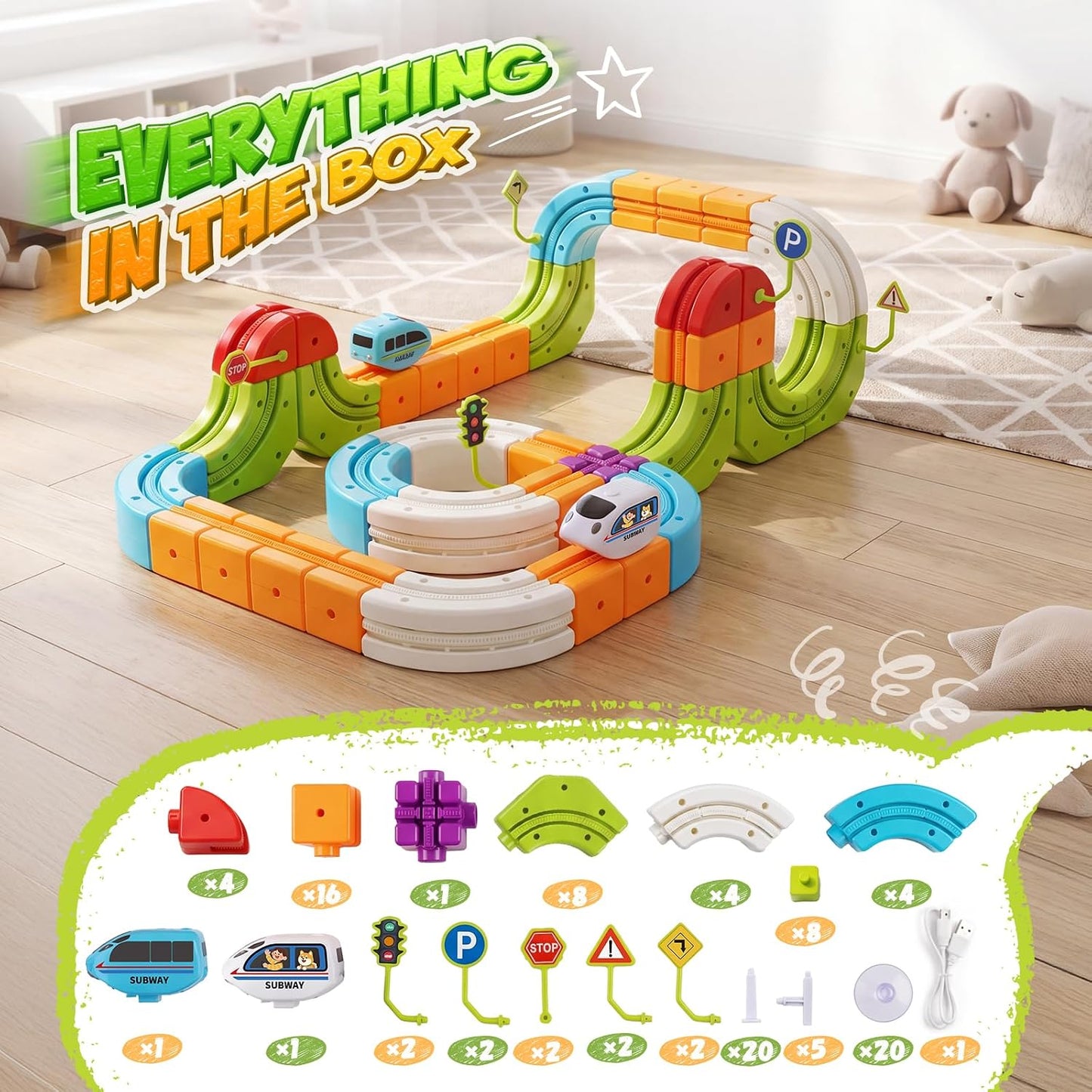 Hot Bee Electric Train Set for Kids, 93pcs Gravity-Defying Race Track | 3D STEM Toy Train Track for Kids, Building Train Toys for Toddlers, Birthday Gifts for 3 4 5 6 7 8+ Year Old Boys Girls