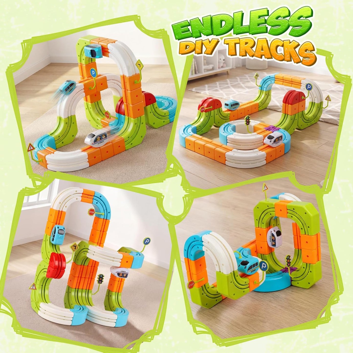 Hot Bee Electric Train Set for Kids, 93pcs Gravity-Defying Race Track | 3D STEM Toy Train Track for Kids, Building Train Toys for Toddlers, Birthday Gifts for 3 4 5 6 7 8+ Year Old Boys Girls