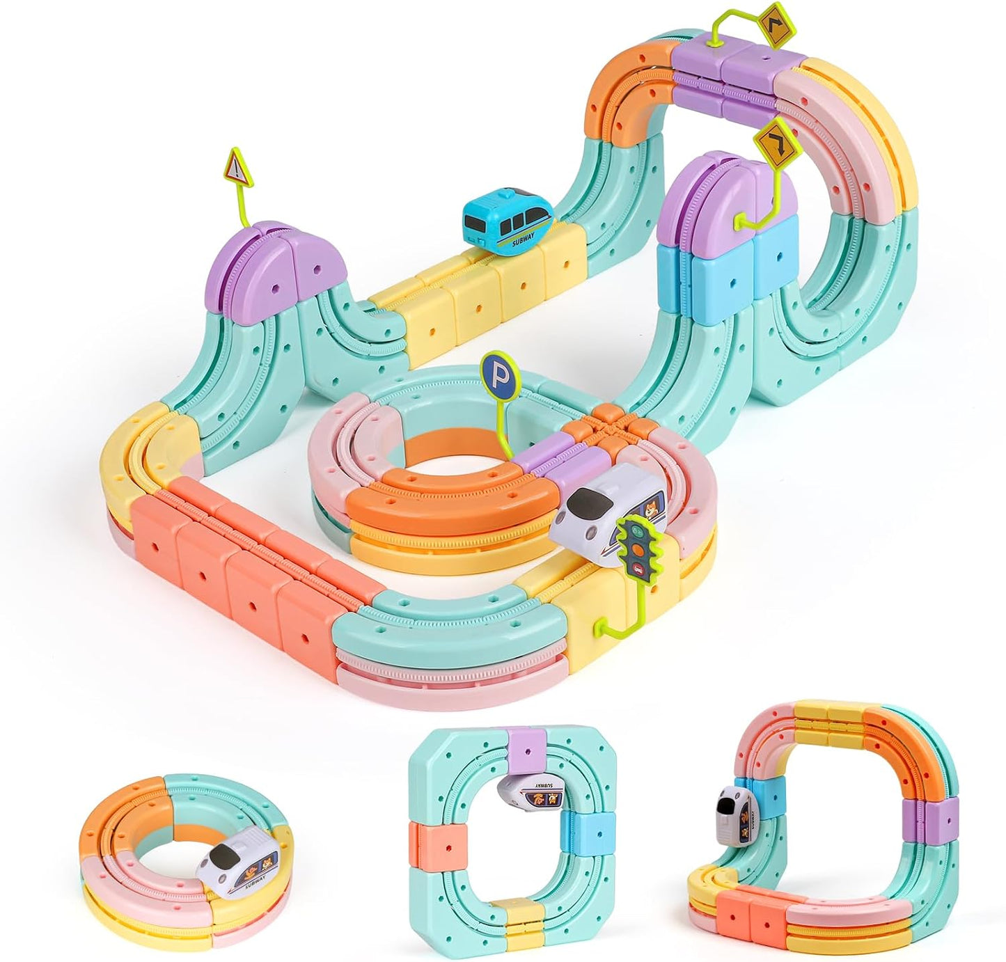 Hot Bee Electric Train Set for Kids, 93pcs Gravity-Defying 3D Train Track | USB Rechargeable Motorized Car, Flexible Snap-On Tracks, STEM Building Toy Birthday Gifts for Boys Girls 3 4 5 6 7 8