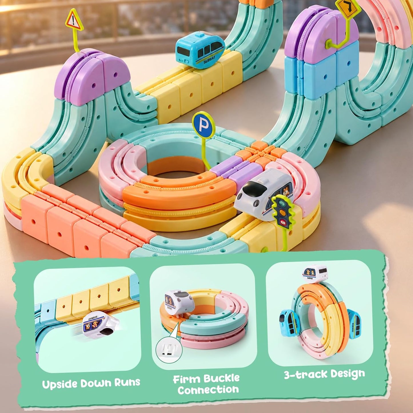 Hot Bee Electric Train Set for Kids, 93pcs Gravity-Defying 3D Train Track | USB Rechargeable Motorized Car, Flexible Snap-On Tracks, STEM Building Toy Birthday Gifts for Boys Girls 3 4 5 6 7 8