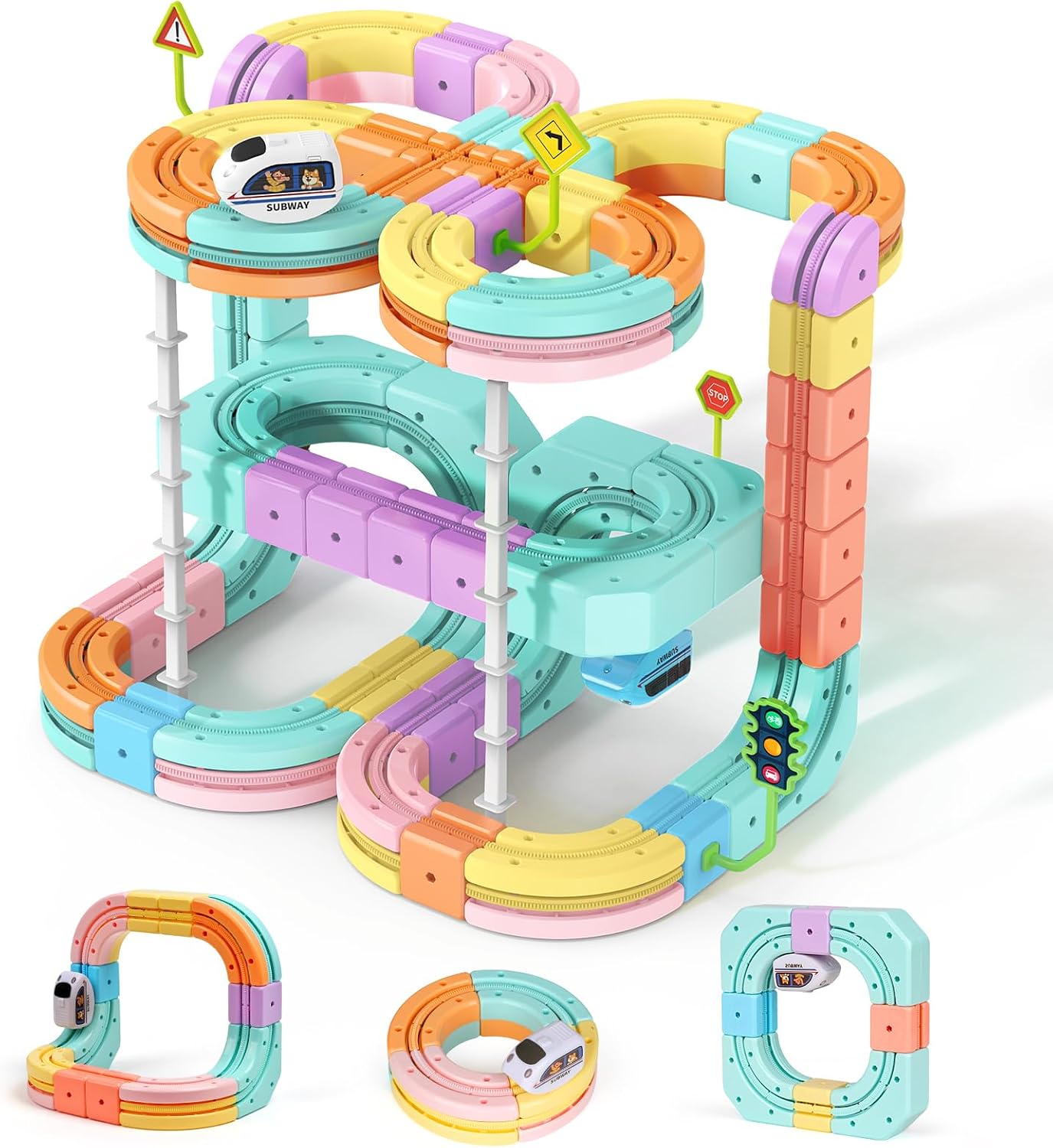 Hot Bee Electric Train Set for Kids, 134pcs Gravity-Defying 3D Train Track| USB Rechargeable Motorized Car, Flexible Snap-On Tracks, STEM Building Toy Birthday Gifts for Boys Girls 3 4 5 6 7 8