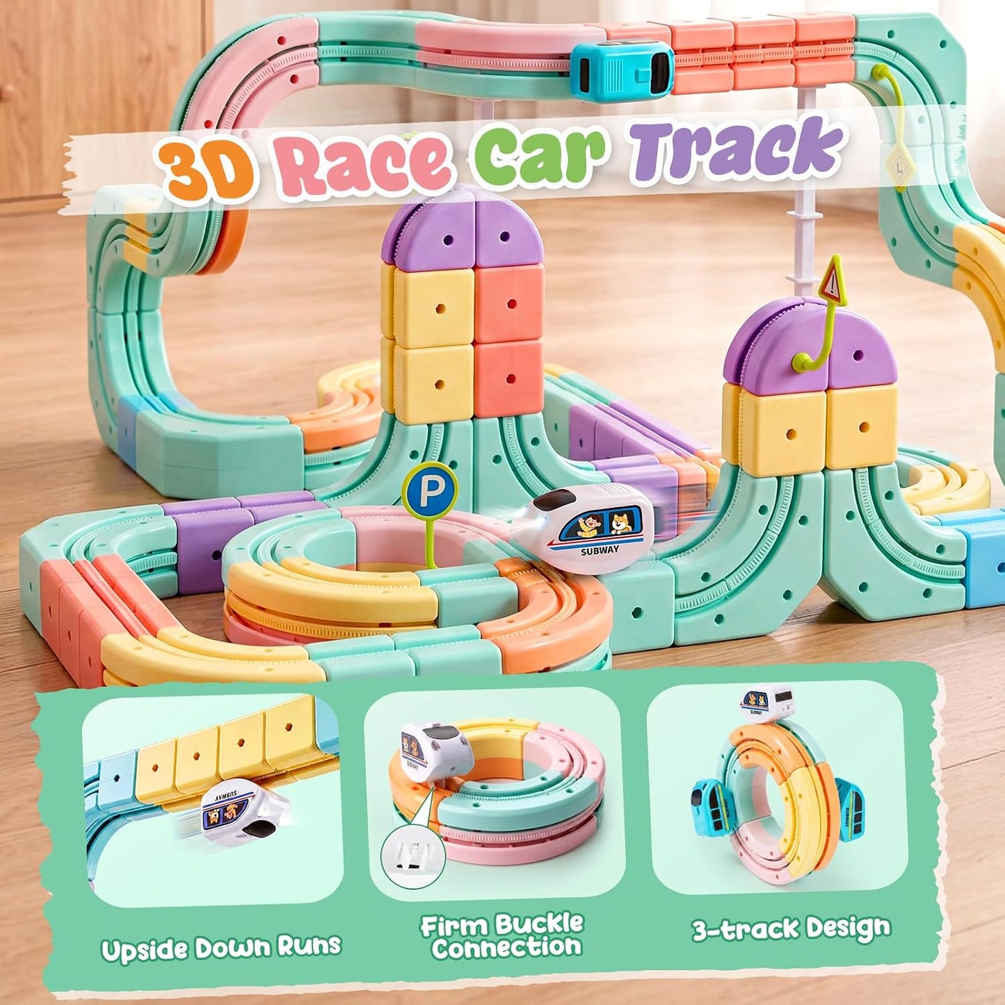 Hot Bee Electric Train Set for Kids, 134pcs Gravity-Defying 3D Train Track| USB Rechargeable Motorized Car, Flexible Snap-On Tracks, STEM Building Toy Birthday Gifts for Boys Girls 3 4 5 6 7 8