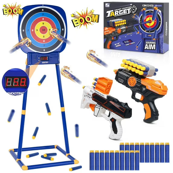 Electronic Scoring Target Shooting Toy, 2 Foam Dart Blasters & 20 Darts, Interactive Shooting Game Set for Kids Ages 6-12, Indoor Outdoor Boys Gift
