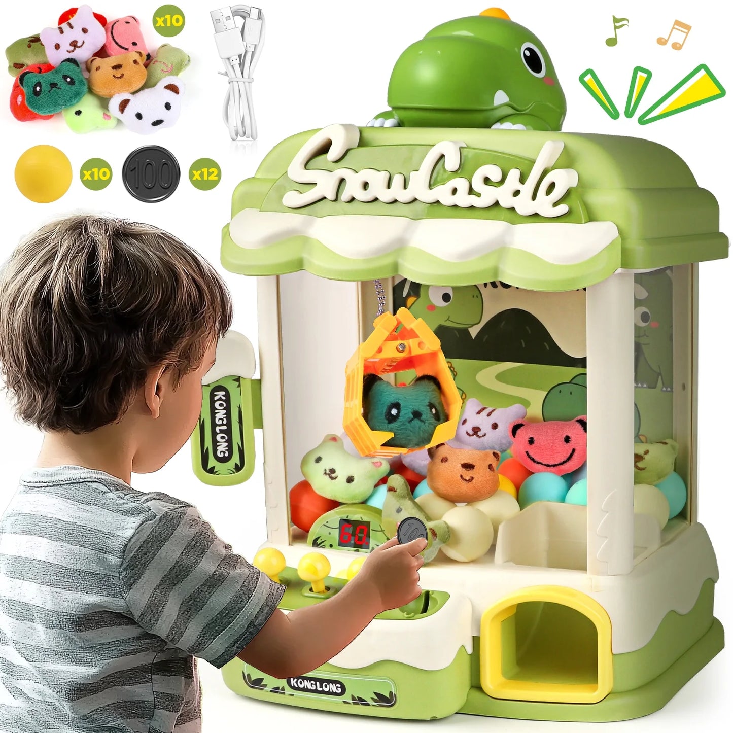 Hot Bee Dinosaur Toys Claw Machine for Kids, Mini Arcade Game Doll Vending Toys, Birthday Party Supplies Dinosaur Christmas Gift for Boys Girls 3-7 8-12